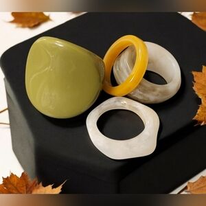 Womens White and Sage Green Colored Ring Set